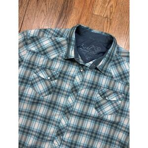 Kuhl Pearl Snap Plaid Shirt Women's Sz XL Quick Dry Short Sleeve Western Blue